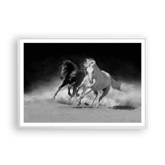 Obraz - Plakat - Galop wolności - 100x70cm - Zwierzęta Koń Galop - Foto Plakaty w ramie koloru białego do Salonu Sypialni ARTTOR ARTTOR
