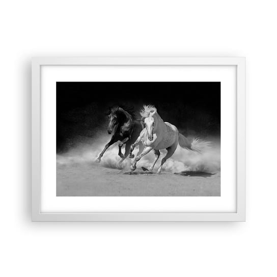 Obraz - Plakat - Galop wolności - 40x30cm - Zwierzęta Koń Galop - Foto Plakaty na ścianę w ramie białej - Plakat do Salonu Sypialni ARTTOR ARTTOR