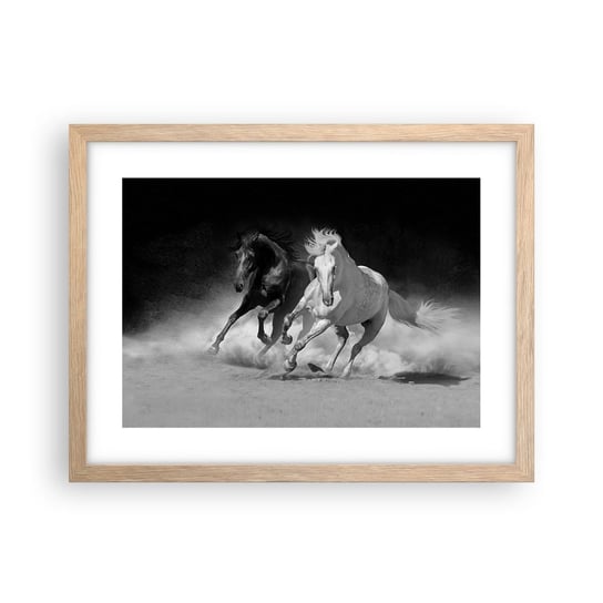 Obraz - Plakat - Galop wolności - 40x30cm - Zwierzęta Koń Galop - Foto Plakaty na ścianę w ramie jasny dąb - Plakat do Salonu Sypialni ARTTOR ARTTOR
