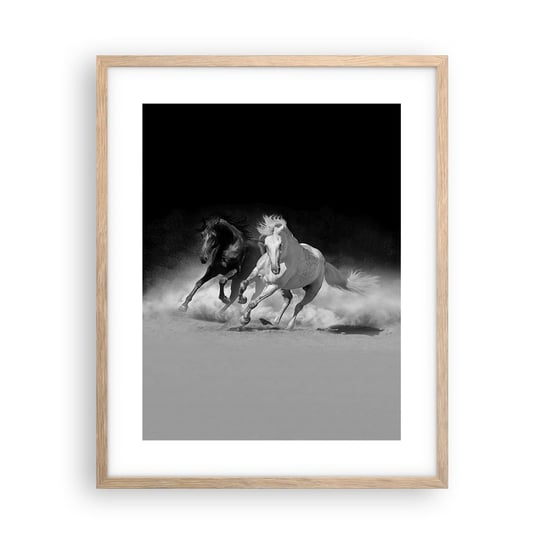 Obraz - Plakat - Galop wolności - 40x50cm - Zwierzęta Koń Galop - Foto Plakaty w ramie koloru jasny dąb do Salonu Sypialni ARTTOR ARTTOR