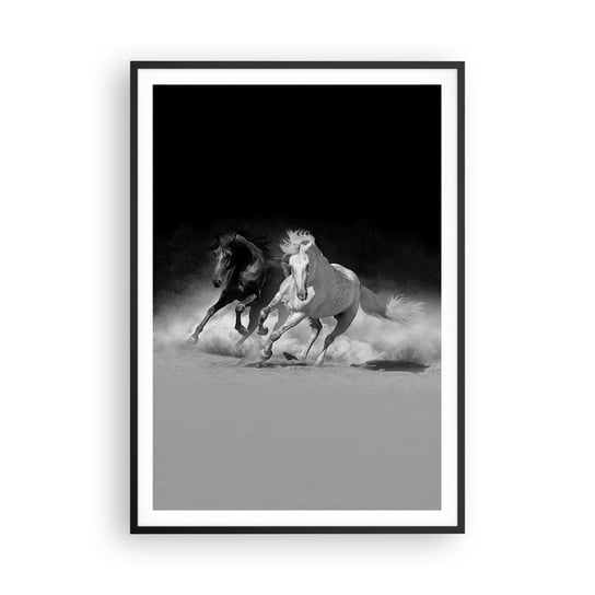 Obraz - Plakat - Galop wolności - 70x100cm - Zwierzęta Koń Galop - Foto Plakaty w ramie koloru czarnego do Salonu Sypialni ARTTOR ARTTOR