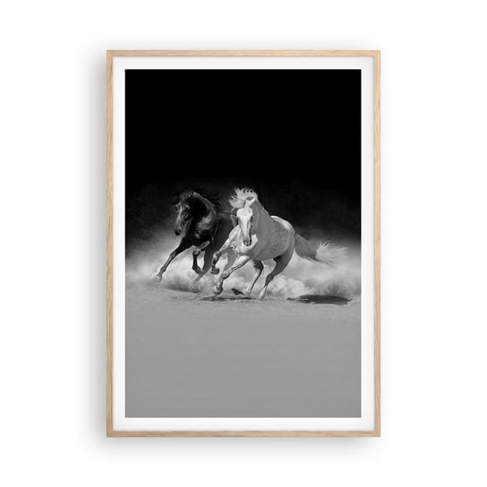 Obraz - Plakat - Galop wolności - 70x100cm - Zwierzęta Koń Galop - Foto Plakaty w ramie koloru jasny dąb do Salonu Sypialni ARTTOR ARTTOR