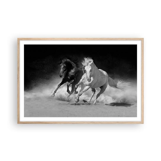 Obraz - Plakat - Galop wolności - 91x61cm - Zwierzęta Koń Galop - Foto Plakaty na ścianę w ramie jasny dąb - Plakat do Salonu Sypialni ARTTOR ARTTOR