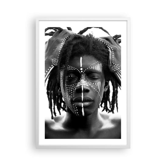 Obraz - Plakat - Gdzie jesteś? - 50x70cm - Afryka Czarno-Biały Afroamerykanin - Nowoczesny modny obraz Plakat rama biała ARTTOR ARTTOR