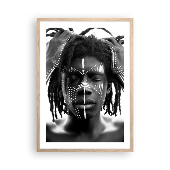 Obraz - Plakat - Gdzie jesteś? - 50x70cm - Afryka Czarno-Biały Afroamerykanin - Nowoczesny modny obraz Plakat rama jasny dąb ARTTOR ARTTOR