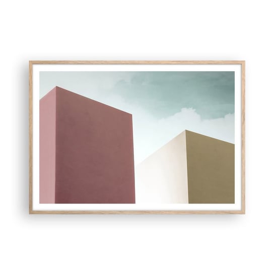 Obraz - Plakat - Geometria słonecznego lata - 100x70cm - Budynki Architektura Trójwymiarowy - Foto Plakaty w ramie koloru jasny dąb do Salonu Sypialni ARTTOR ARTTOR
