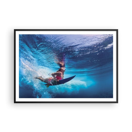 Obraz - Plakat - Głębia radości - 100x70cm - Surfing Kobieta Sport - Foto Plakaty w ramie koloru czarnego do Salonu Sypialni ARTTOR ARTTOR