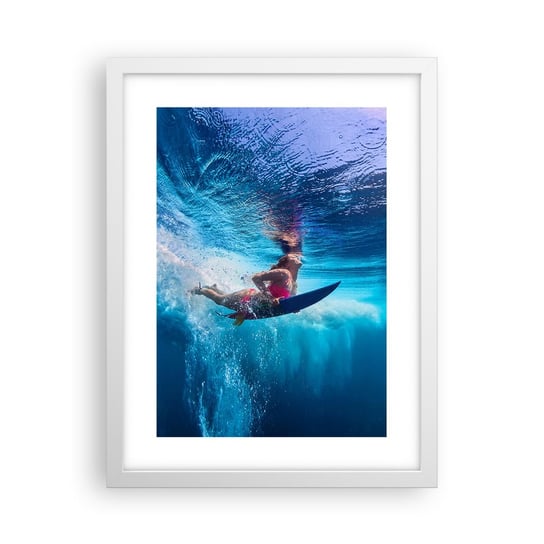 Obraz - Plakat - Głębia radości - 30x40cm - Surfing Kobieta Sport - Foto Plakaty na ścianę w ramie białej - Plakat do Salonu Sypialni ARTTOR ARTTOR