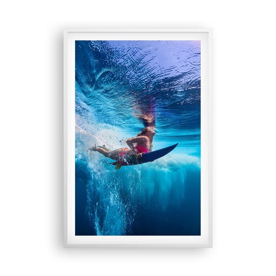 Obraz - Plakat - Głębia radości - 61x91cm - Surfing Kobieta Sport - Foto Plakaty na ścianę w ramie białej - Plakat do Salonu Sypialni ARTTOR ARTTOR