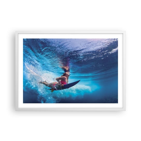 Obraz - Plakat - Głębia radości - 70x50cm - Surfing Kobieta Sport - Nowoczesny modny obraz Plakat rama biała ARTTOR ARTTOR