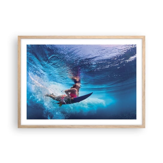 Obraz - Plakat - Głębia radości - 70x50cm - Surfing Kobieta Sport - Nowoczesny modny obraz Plakat rama jasny dąb ARTTOR ARTTOR