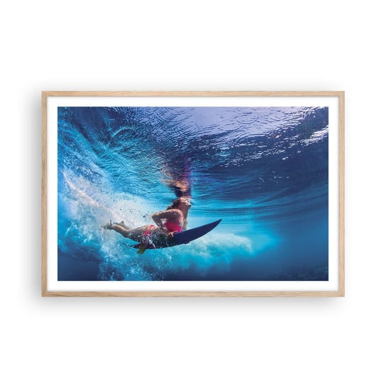 Obraz - Plakat - Głębia radości - 91x61cm - Surfing Kobieta Sport - Foto Plakaty na ścianę w ramie jasny dąb - Plakat do Salonu Sypialni ARTTOR ARTTOR