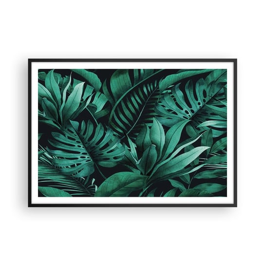 Obraz - Plakat - Głębia tropikalnej zieleni - 100x70cm - Roślina Egzotyczna Liść Palmy Liść Monstera - Foto Plakaty w ramie koloru czarnego do Salonu Sypialni ARTTOR ARTTOR