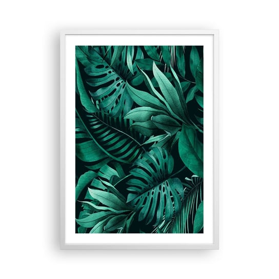 Obraz - Plakat - Głębia tropikalnej zieleni - 50x70cm - Roślina Egzotyczna Liść Palmy Liść Monstera - Nowoczesny modny obraz Plakat rama biała ARTTOR ARTTOR