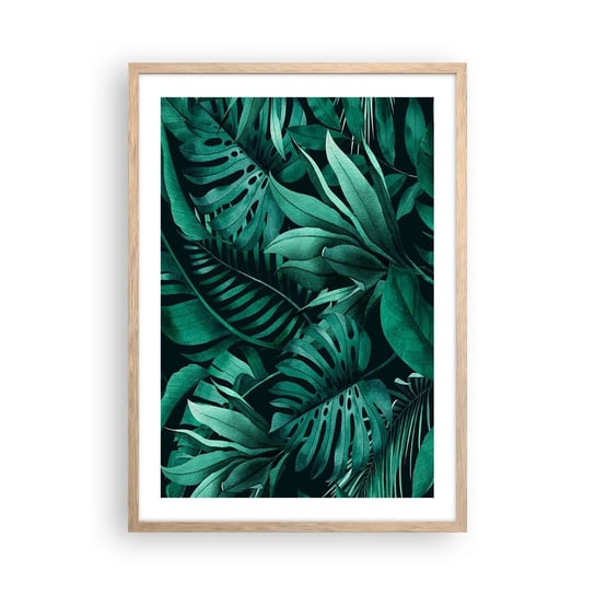 Obraz - Plakat - Głębia tropikalnej zieleni - 50x70cm - Roślina Egzotyczna Liść Palmy Liść Monstera - Nowoczesny modny obraz Plakat rama jasny dąb ARTTOR ARTTOR