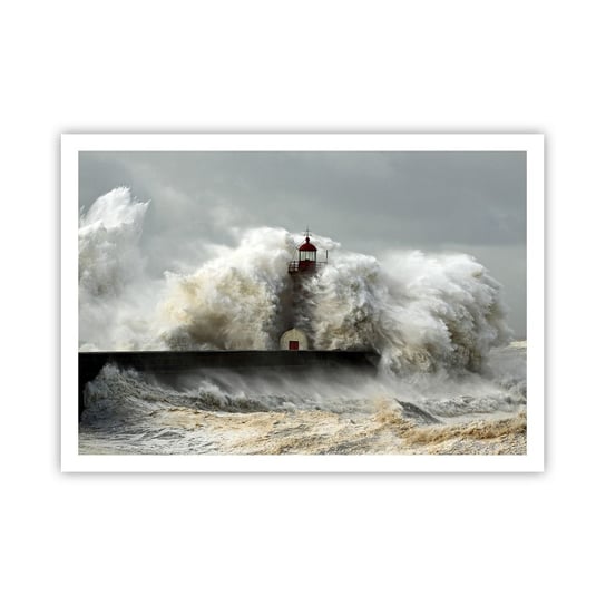 Obraz - Plakat - Gniew oceanu - 100x70cm - Krajobraz Latarnia Morska Sztorm - Foto Plakaty bez ramy na ścianę do Salonu Sypialni ARTTOR ARTTOR