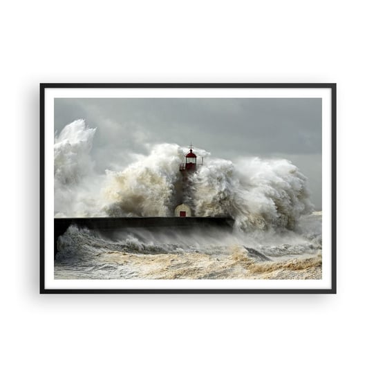 Obraz - Plakat - Gniew oceanu - 100x70cm - Krajobraz Latarnia Morska Sztorm - Foto Plakaty w ramie koloru czarnego do Salonu Sypialni ARTTOR ARTTOR