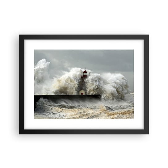 Obraz - Plakat - Gniew oceanu - 40x30cm - Krajobraz Latarnia Morska Sztorm - Foto Plakaty na ścianę w czarnej ramie - Plakat do Salonu Sypialni ARTTOR ARTTOR