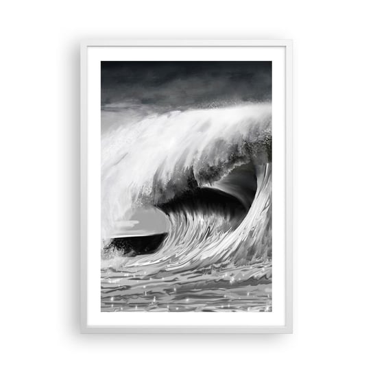 Obraz - Plakat - Gniew oceanu - 50x70cm - Morze Ocean Wysoko Fala - Nowoczesny modny obraz Plakat rama biała ARTTOR ARTTOR