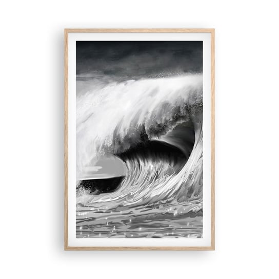 Obraz - Plakat - Gniew oceanu - 61x91cm - Morze Ocean Wysoko Fala - Foto Plakaty na ścianę w ramie jasny dąb - Plakat do Salonu Sypialni ARTTOR ARTTOR