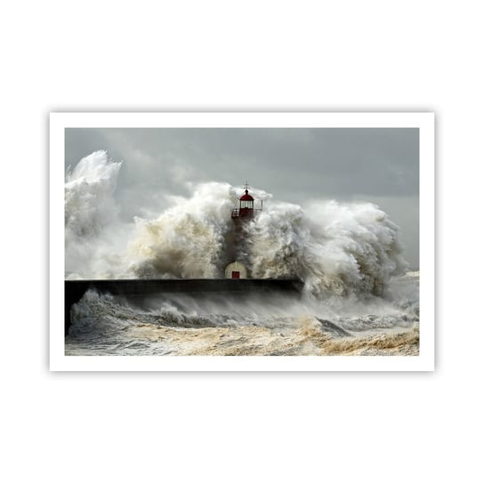 Obraz - Plakat - Gniew oceanu - 91x61cm - Krajobraz Latarnia Morska Sztorm - Foto Plakaty na ścianę bez ramy - Plakat do Salonu Sypialni ARTTOR ARTTOR