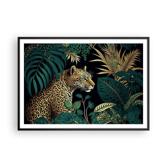 Obraz - Plakat - Gospodarz w dżungli - 100x70cm - Lampart Dżungla Tropikalny - Foto Plakaty w ramie koloru czarnego do Salonu Sypialni ARTTOR ARTTOR