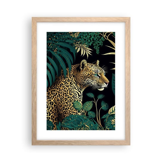 Obraz - Plakat - Gospodarz w dżungli - 30x40cm - Lampart Dżungla Tropikalny - Foto Plakaty na ścianę w ramie jasny dąb - Plakat do Salonu Sypialni ARTTOR ARTTOR