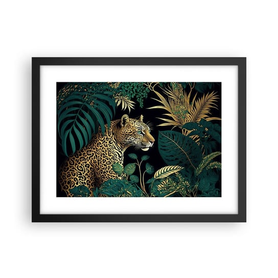 Obraz - Plakat - Gospodarz w dżungli - 40x30cm - Lampart Dżungla Tropikalny - Foto Plakaty na ścianę w czarnej ramie - Plakat do Salonu Sypialni ARTTOR ARTTOR
