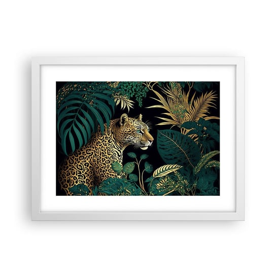 Obraz - Plakat - Gospodarz w dżungli - 40x30cm - Lampart Dżungla Tropikalny - Foto Plakaty na ścianę w ramie białej - Plakat do Salonu Sypialni ARTTOR ARTTOR