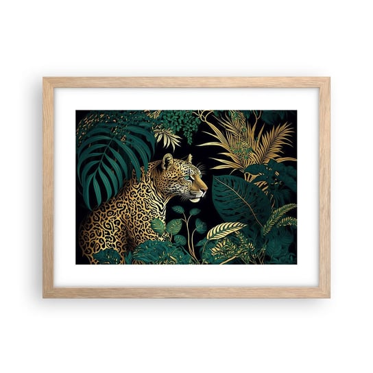 Obraz - Plakat - Gospodarz w dżungli - 40x30cm - Lampart Dżungla Tropikalny - Foto Plakaty na ścianę w ramie jasny dąb - Plakat do Salonu Sypialni ARTTOR ARTTOR