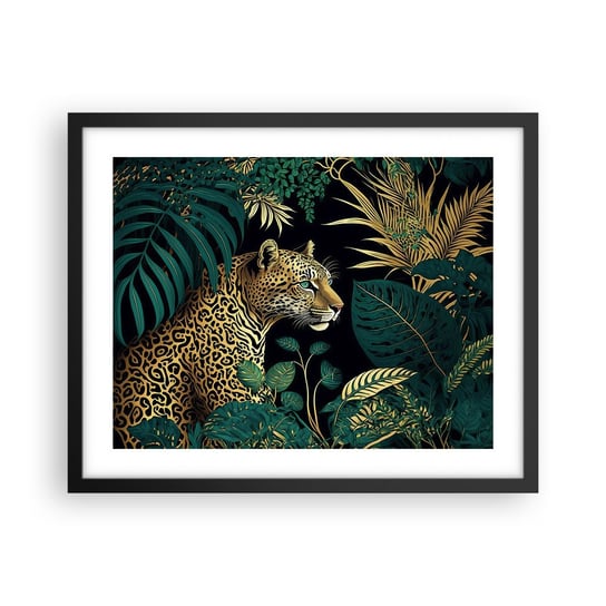 Obraz - Plakat - Gospodarz w dżungli - 50x40cm - Lampart Dżungla Tropikalny - Foto Plakaty w ramie koloru czarnego do Salonu Sypialni ARTTOR ARTTOR