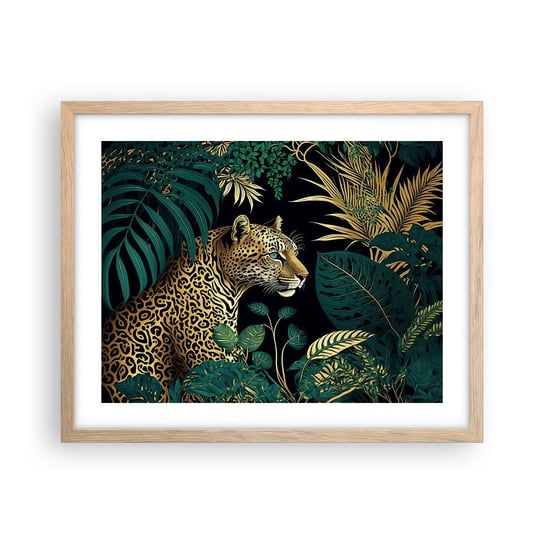 Obraz - Plakat - Gospodarz w dżungli - 50x40cm - Lampart Dżungla Tropikalny - Foto Plakaty w ramie koloru jasny dąb do Salonu Sypialni ARTTOR ARTTOR