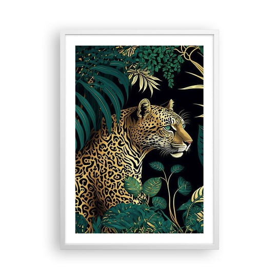 Obraz - Plakat - Gospodarz w dżungli - 50x70cm - Lampart Dżungla Tropikalny - Nowoczesny modny obraz Plakat rama biała ARTTOR ARTTOR