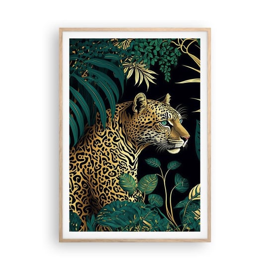 Obraz - Plakat - Gospodarz w dżungli - 70x100cm - Lampart Dżungla Tropikalny - Foto Plakaty w ramie koloru jasny dąb do Salonu Sypialni ARTTOR ARTTOR
