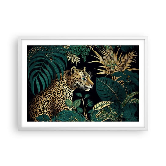 Obraz - Plakat - Gospodarz w dżungli - 70x50cm - Lampart Dżungla Tropikalny - Nowoczesny modny obraz Plakat rama biała ARTTOR ARTTOR