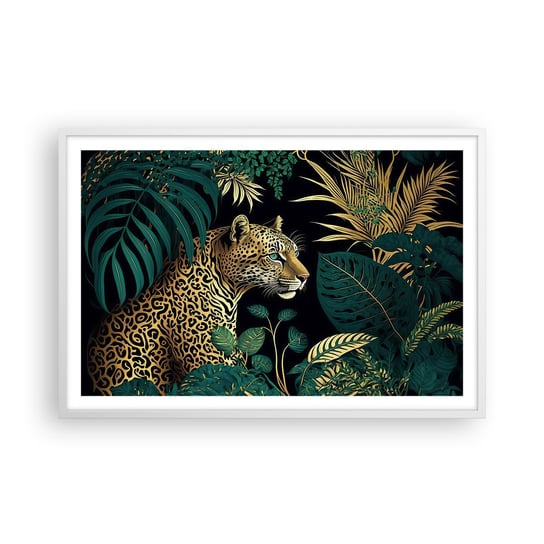 Obraz - Plakat - Gospodarz w dżungli - 91x61cm - Lampart Dżungla Tropikalny - Foto Plakaty na ścianę w ramie białej - Plakat do Salonu Sypialni ARTTOR ARTTOR