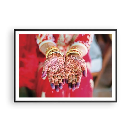 Obraz - Plakat - Gotowa złapać szczęście - 100x70cm - Kobiece Dłonie Orientalne Wzory Indie - Foto Plakaty w ramie koloru czarnego do Salonu Sypialni ARTTOR ARTTOR