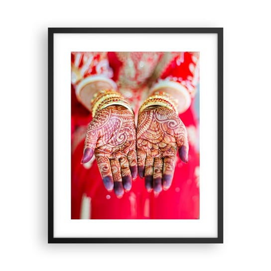 Obraz - Plakat - Gotowa złapać szczęście - 40x50cm - Kobiece Dłonie Orientalne Wzory Indie - Foto Plakaty w ramie koloru czarnego do Salonu Sypialni ARTTOR ARTTOR