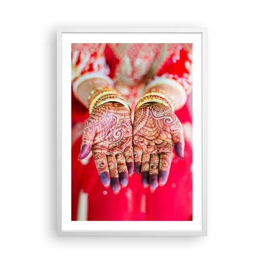 Obraz - Plakat - Gotowa złapać szczęście - 50x70cm - Kobiece Dłonie Orientalne Wzory Indie - Nowoczesny modny obraz Plakat rama biała ARTTOR ARTTOR