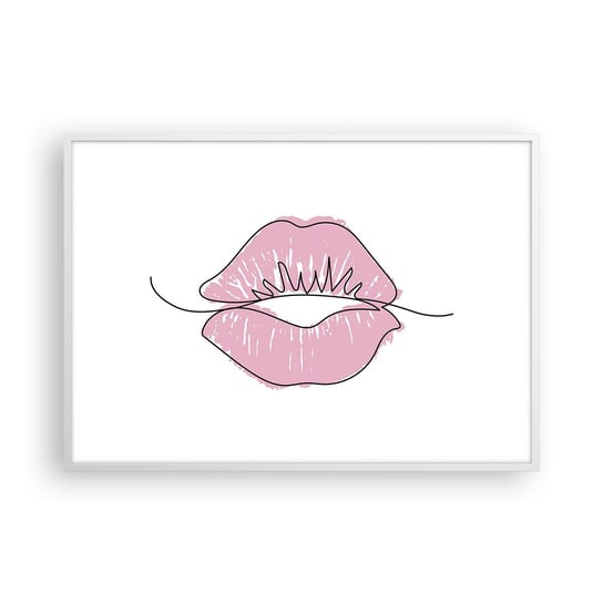 Obraz - Plakat - Gotowy do pocałunku? - 100x70cm - Grafika Różowe Usta Sztuka - Foto Plakaty w ramie koloru białego do Salonu Sypialni ARTTOR ARTTOR