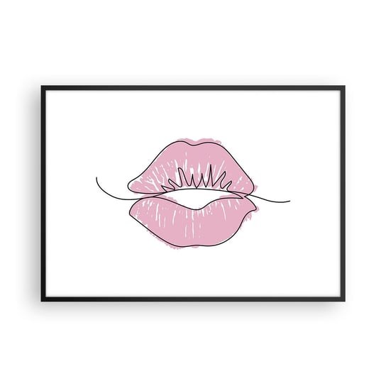 Obraz - Plakat - Gotowy do pocałunku? - 100x70cm - Grafika Różowe Usta Sztuka - Foto Plakaty w ramie koloru czarnego do Salonu Sypialni ARTTOR ARTTOR