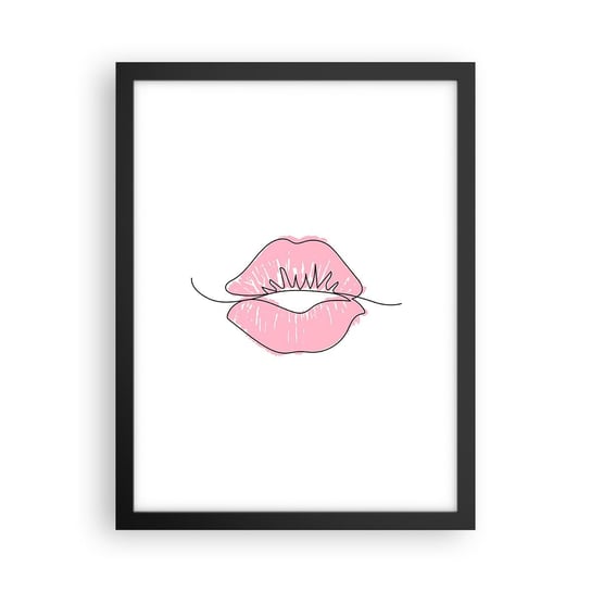 Obraz - Plakat - Gotowy do pocałunku? - 30x40cm - Grafika Różowe Usta Sztuka - Foto Plakaty na ścianę w czarnej ramie - Plakat do Salonu Sypialni ARTTOR ARTTOR