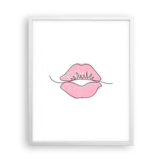 Obraz - Plakat - Gotowy do pocałunku? - 40x50cm - Grafika Różowe Usta Sztuka - Foto Plakaty w ramie koloru białego do Salonu Sypialni ARTTOR ARTTOR