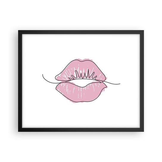 Obraz - Plakat - Gotowy do pocałunku? - 50x40cm - Grafika Różowe Usta Sztuka - Foto Plakaty w ramie koloru czarnego do Salonu Sypialni ARTTOR ARTTOR