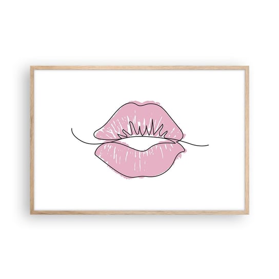 Obraz - Plakat - Gotowy do pocałunku? - 91x61cm - Grafika Różowe Usta Sztuka - Foto Plakaty na ścianę w ramie jasny dąb - Plakat do Salonu Sypialni ARTTOR ARTTOR