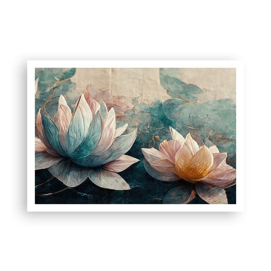 Obraz - Plakat - Gwiazdy jeziora - 100x70cm - Kwiaty Art Deco Lotos - Foto Plakaty bez ramy na ścianę do Salonu Sypialni ARTTOR ARTTOR