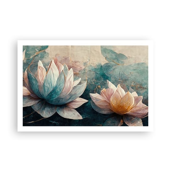 Obraz - Plakat - Gwiazdy jeziora - 91x61cm - Kwiaty Art Deco Lotos - Foto Plakaty na ścianę bez ramy - Plakat do Salonu Sypialni ARTTOR ARTTOR