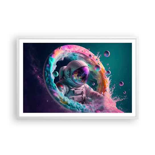 Obraz - Plakat - Gwiezdne wrota - 91x61cm - Astronauta Galaktyka Futurystyczny - Foto Plakaty na ścianę w ramie białej - Plakat do Salonu Sypialni ARTTOR ARTTOR