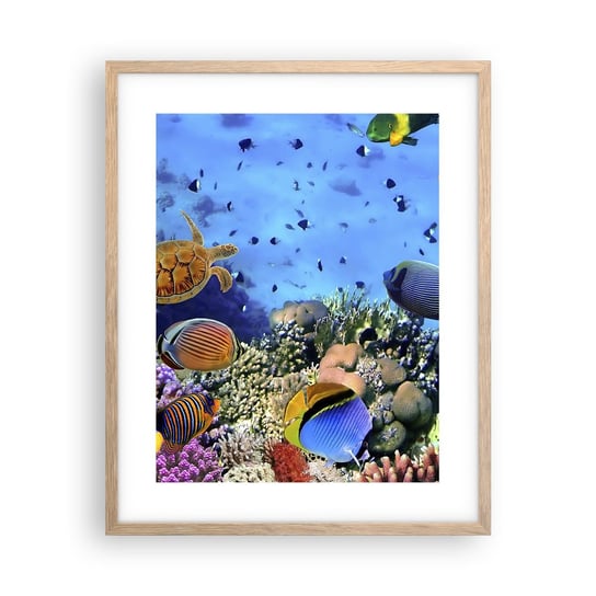 Obraz - Plakat - I co my wiemy o życiu... - 40x50cm - Rafa Koralowa Podwodny Świat Ryby - Foto Plakaty w ramie koloru jasny dąb do Salonu Sypialni ARTTOR ARTTOR