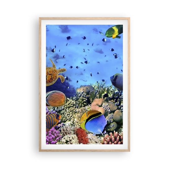 Obraz - Plakat - I co my wiemy o życiu... - 61x91cm - Rafa Koralowa Podwodny Świat Ryby - Foto Plakaty na ścianę w ramie jasny dąb - Plakat do Salonu Sypialni ARTTOR ARTTOR